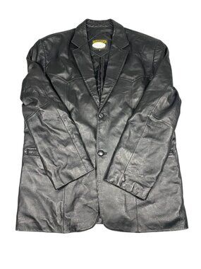 Modal New York Mens Black Genuine Leather Blazer Jacket 48 Vintage Y2K